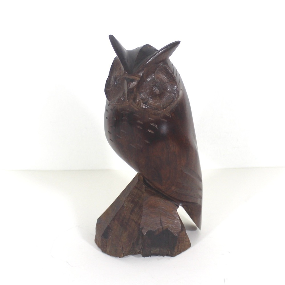 Vintage Hand Carved IronWood Owl, Bookshelf Dark Brown Wise Owl, Shelf Styling